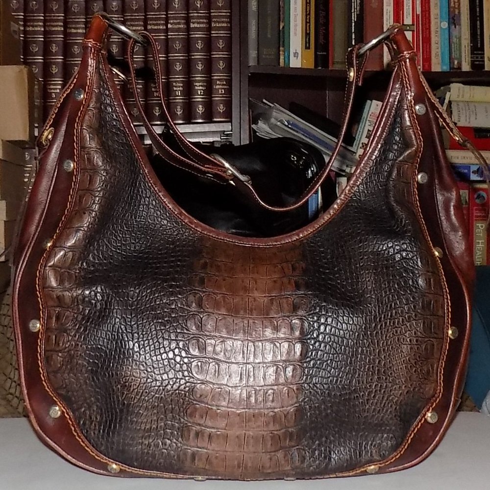 Marino Orlandi Croc embossed leather hobo bag